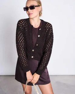 Ajour Cardigan Ellon Espresso Gots