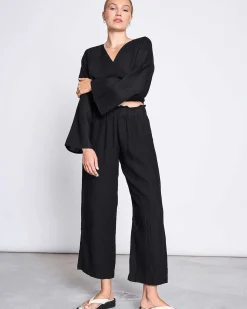 Linen Wrap Blouse Rora Black