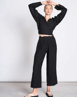 Linen Wrap Blouse Rora Black