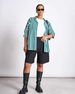 Oversized Shirt Mamro Bottle Green Striped