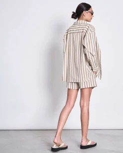 Oversized Shirt Mamro Camel Striped