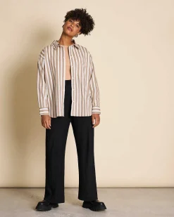 Oversized Shirt Mamro Camel Striped