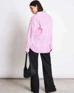Oversized Shirt Mamro Hot Pink Striped