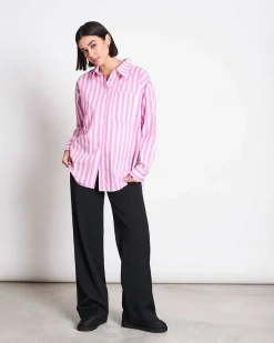 Oversized Shirt Mamro Hot Pink Striped