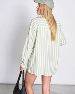 Oversized Shirt Mamro Pistachio Striped